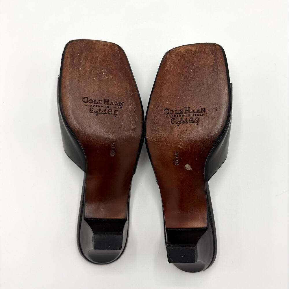 Cole Haan Kalista Black Woven Leather Mule Sandals Kitten Heel Size 5B Italy - Picture 6 of 10